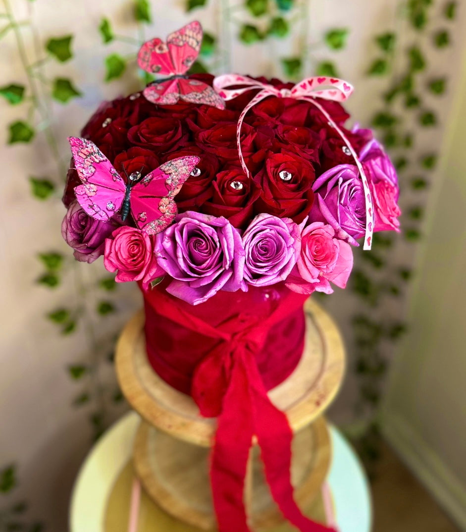 Luxury Velvet Rose Arrangement - Red